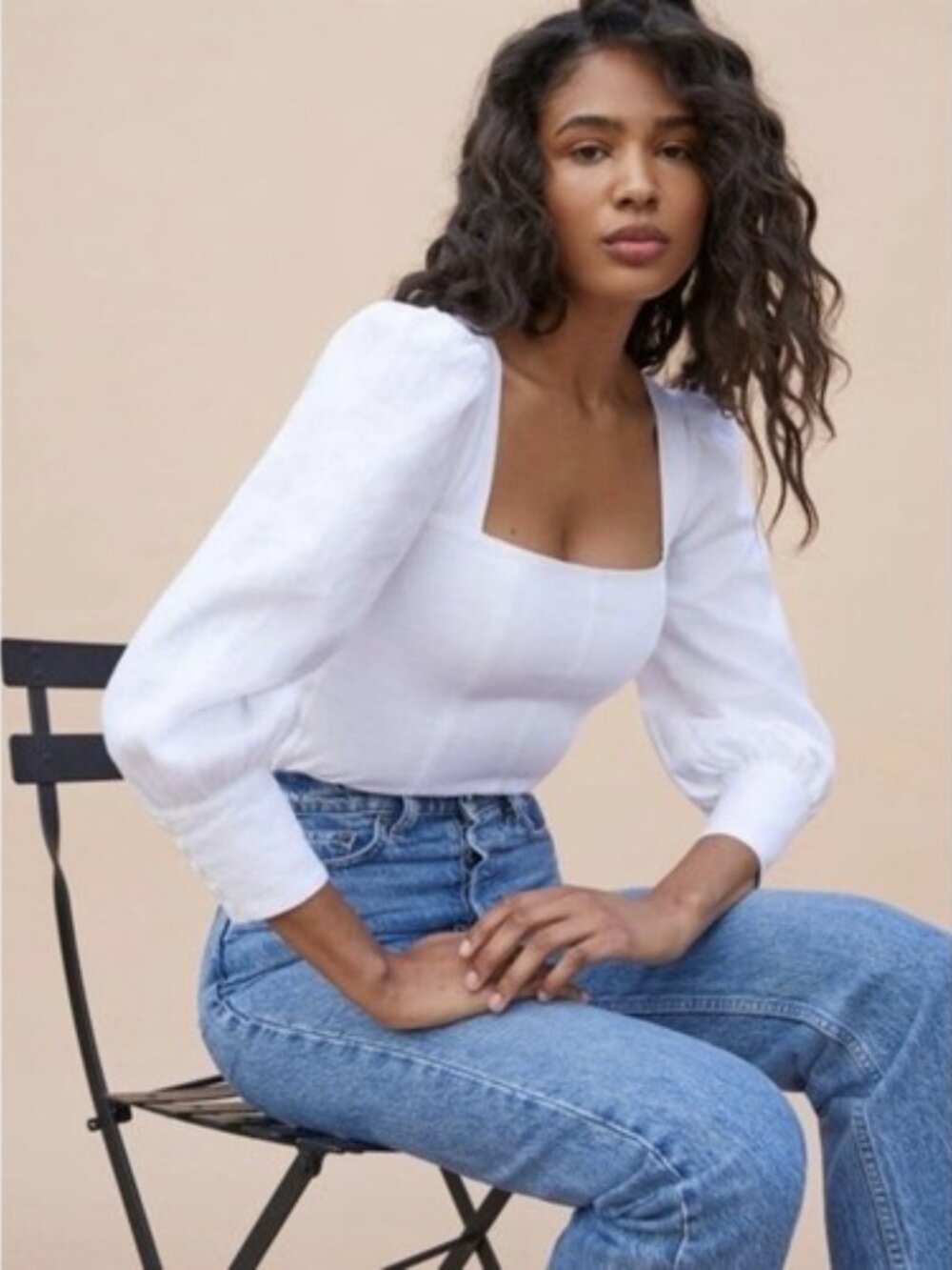 REFORMATION Stilton Linen Top White Long Sleeve Size 6